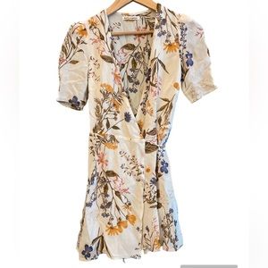 Reformation Lucky Wrap Flowy Short Sleeve Floral Print Mini Dress Frolic XS